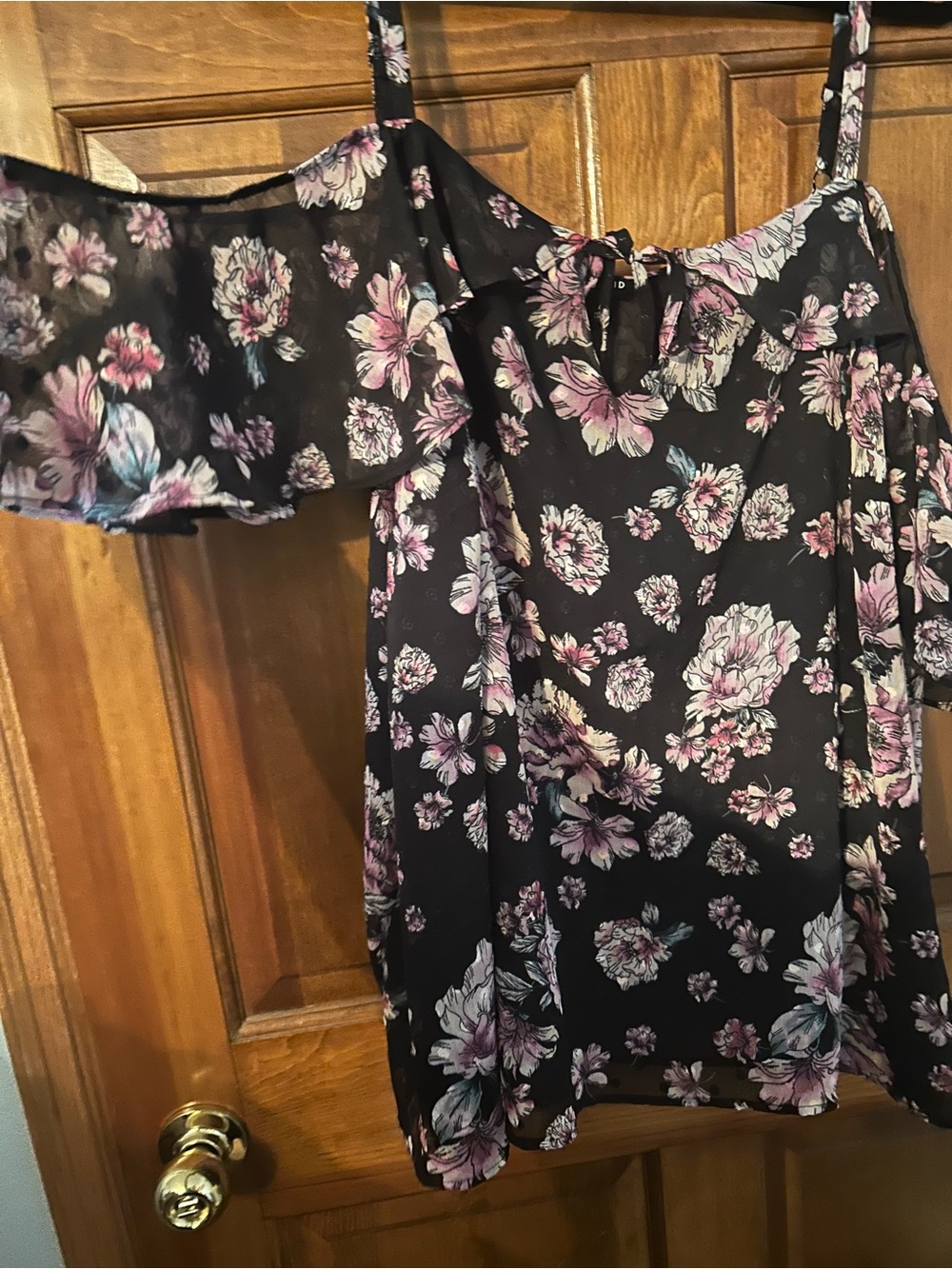 torrid Black Floral Off-Shoulder Cami with Pink Accents